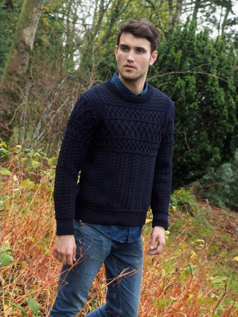 Aran Crafts Mens Cable Knit Crewneck Sweater Crew Neck