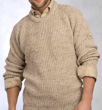 Mens Irish Ribbed Crew Neck Sweater by Aran Crafts