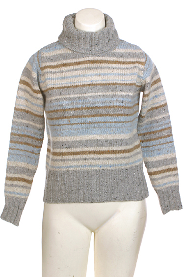 Ireland's Eye Womens Turtleneck Striped Wool Cashmere Polo Neck Sweater